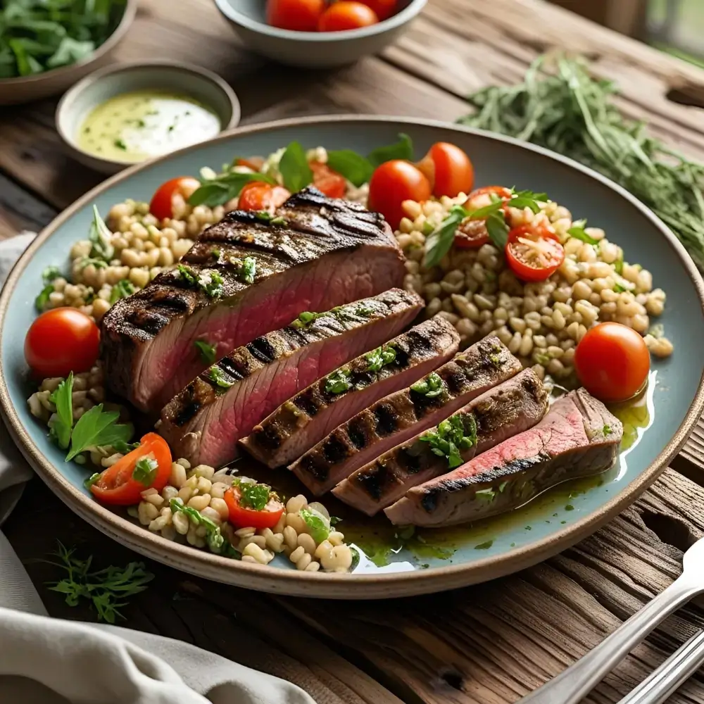 Marinated Lamb Steaks With Barley Salad