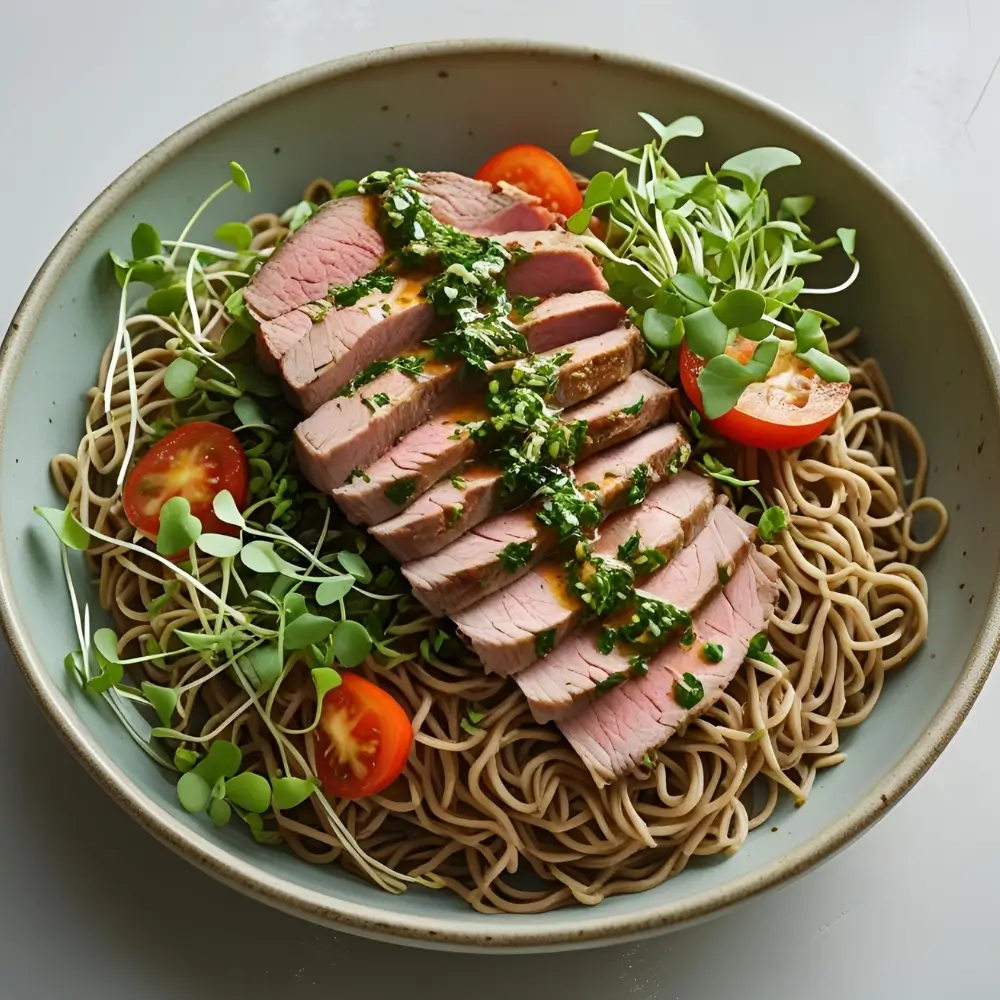 Lamb With Buckwheat Noodles & Tomato Dressing