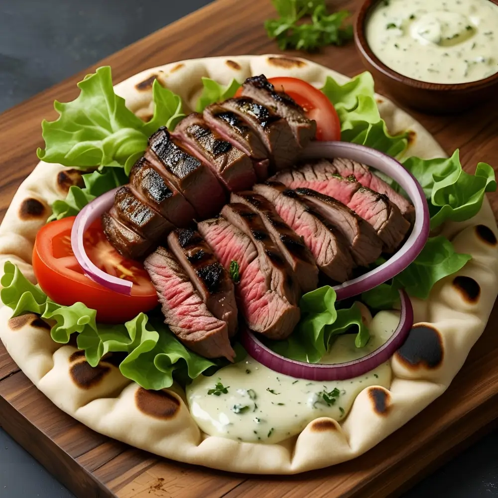 Marinated Lamb Steaks In Flat Bread