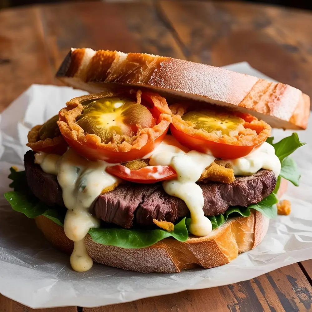 Pimento And Fried Green Tomato Steak Sandwich