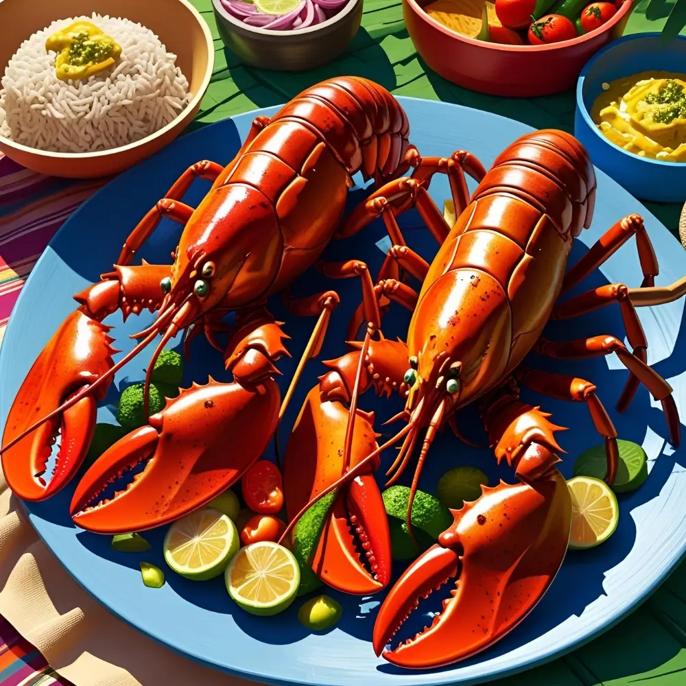Caribbean Curry Grilled Lobsters
