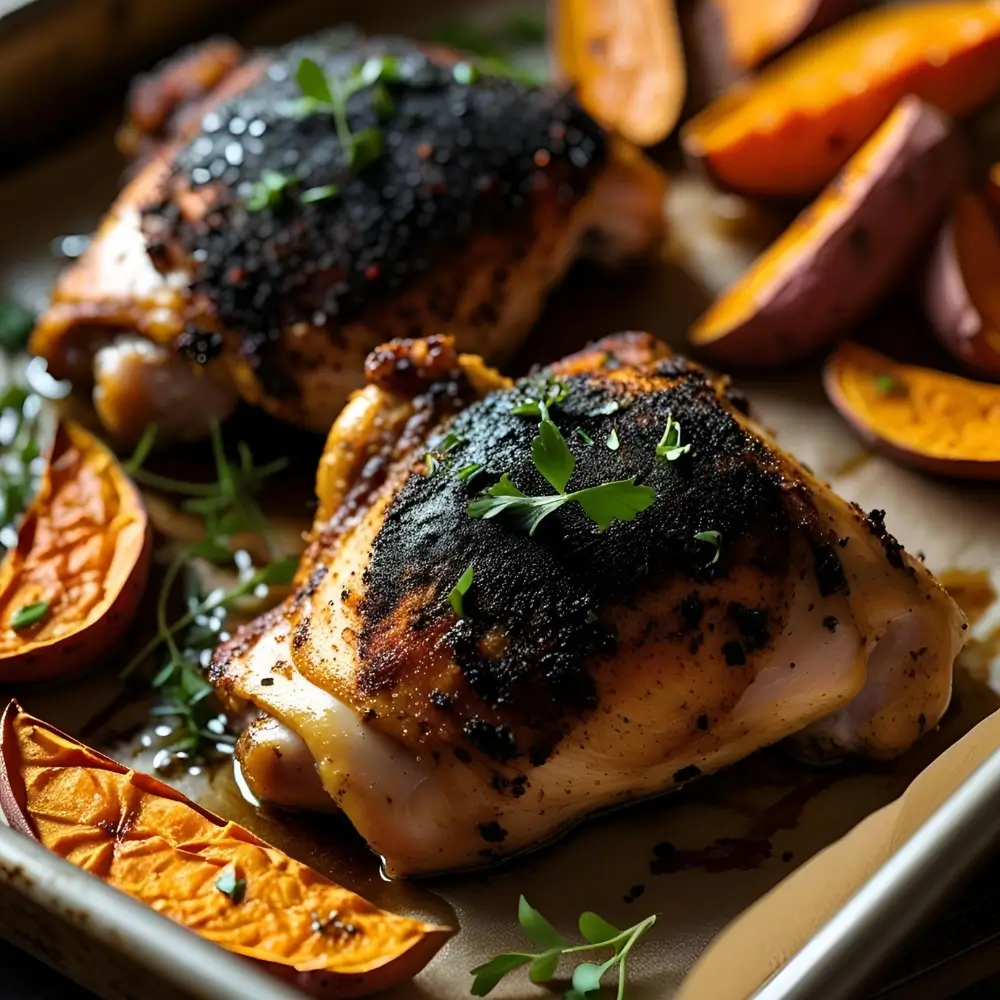 Dry Rub Chicken With Sweet Potato Wedges