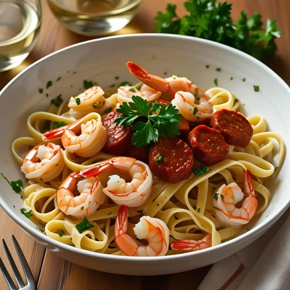 Shrimp Linguine With Chorizo
