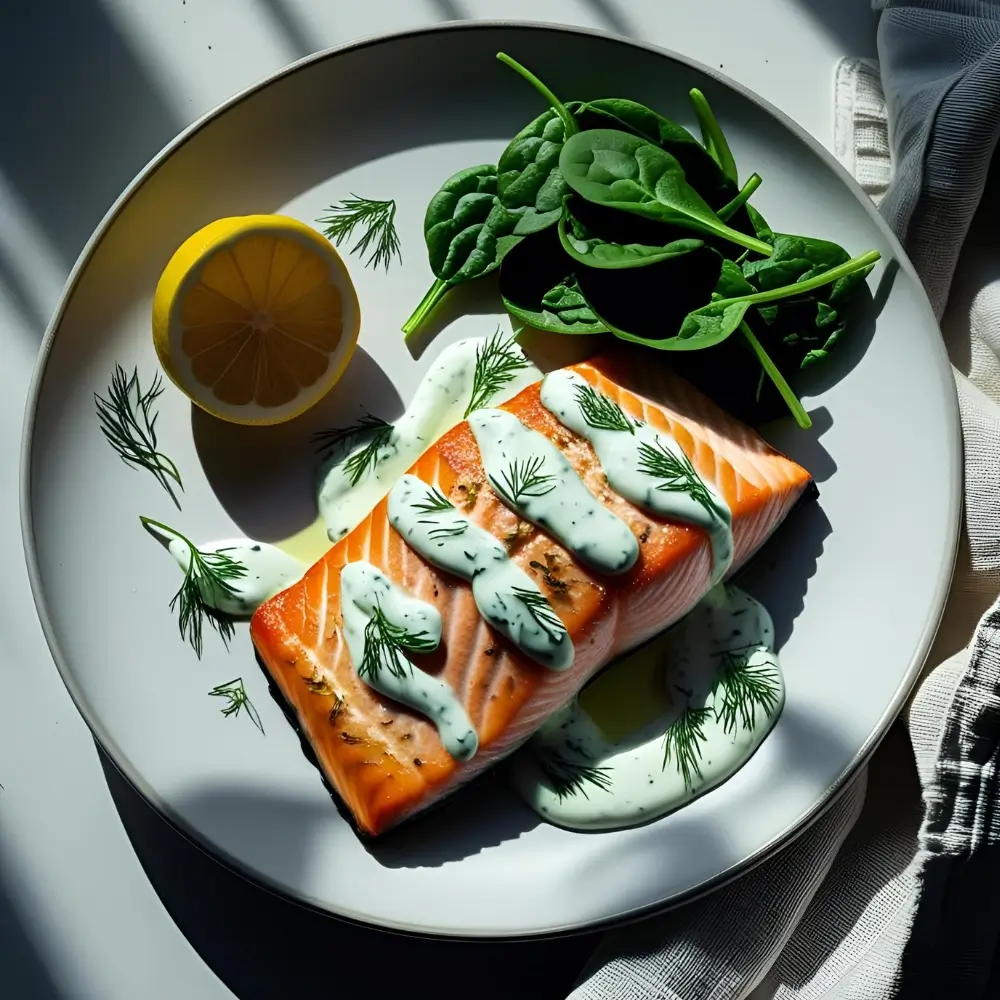 Baked Salmon With Dill Yoghurt Sauce