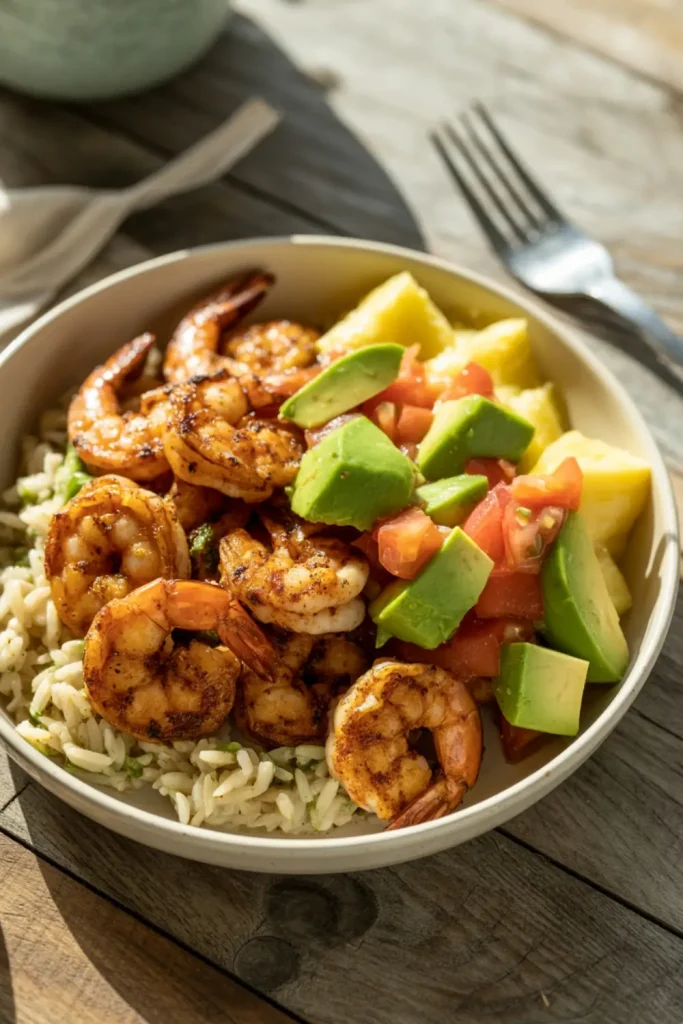 Blackened Shrimp with Cilantro Lime Brown Rice and Avocado Salsa